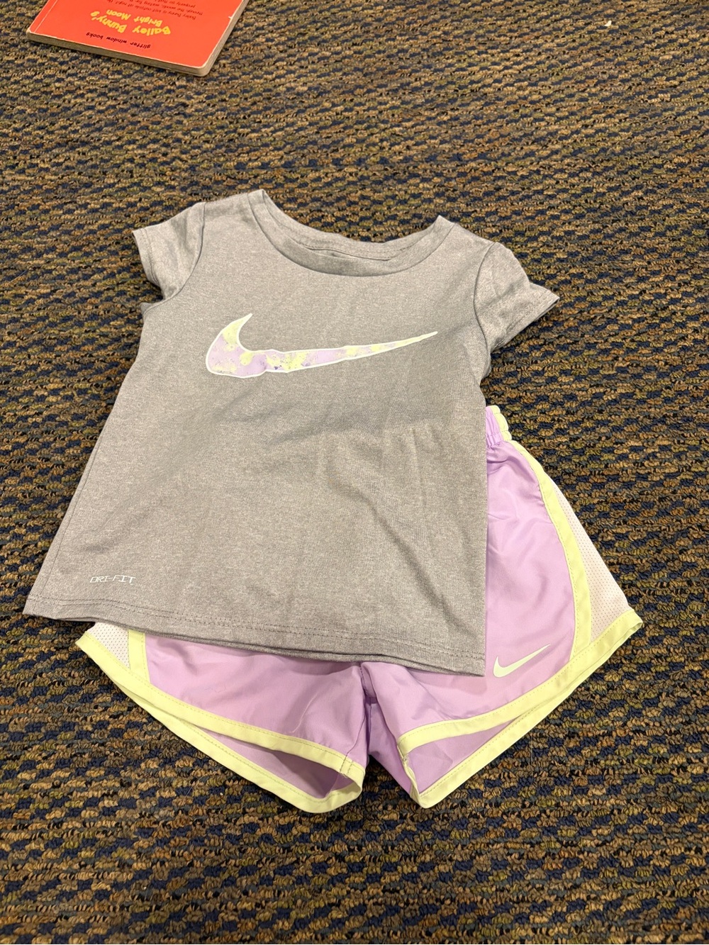Nike Gray Tee with Lavender and Yellow Trim Shorts Set